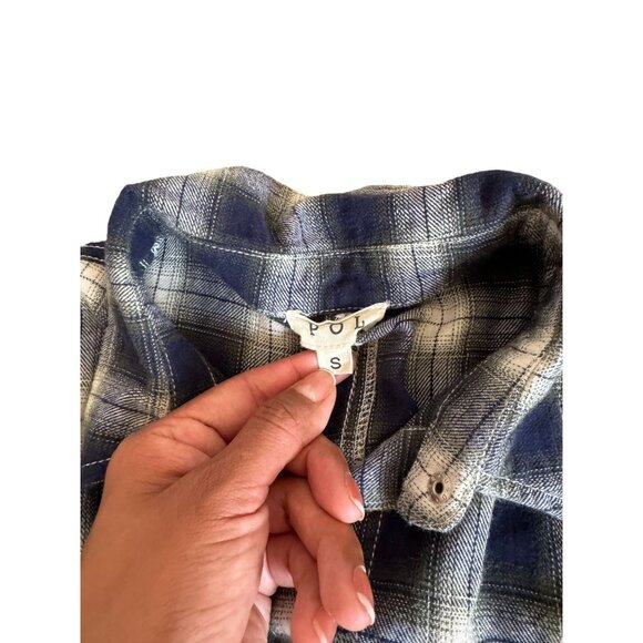 POL Plaid Tie-Front Jumpsuit Button Up Navy‎ White Womans Size Small - Picture 8 of 8